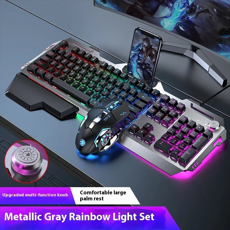 Aluminium alloy mechanical keyboard with backlit keys in gaming dimensions with optional mouse and headset