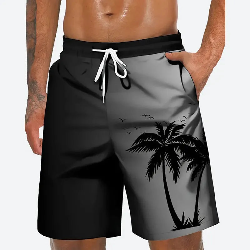 Men's loose fit casual beach trousers in lightweight polyester fabric on a plain background