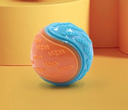 TPR rubber dog training ball with squeaker and molar ridges in two-tone colours