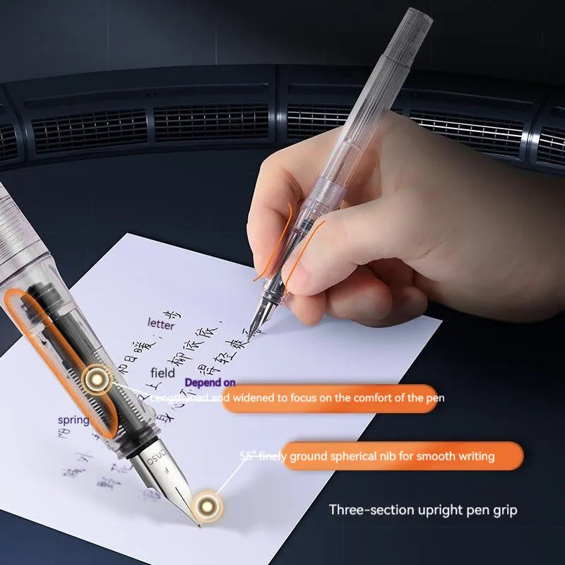 Automatic suction pen set with plastic shell, ink feeder and choice of pen head sizes