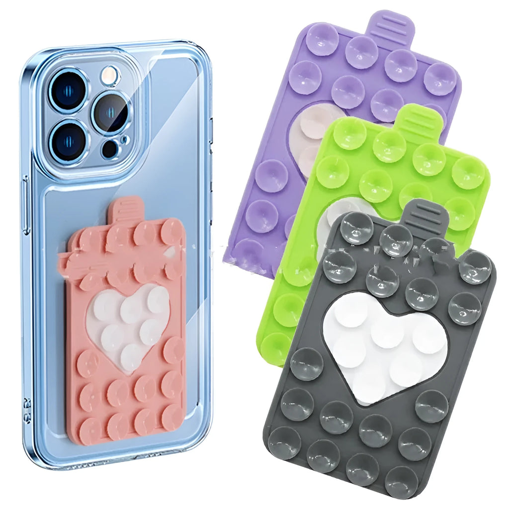 Double sided silicone suction cup phone case holder in gray white, showing hot pressed construction for universal fit on smooth surfaces