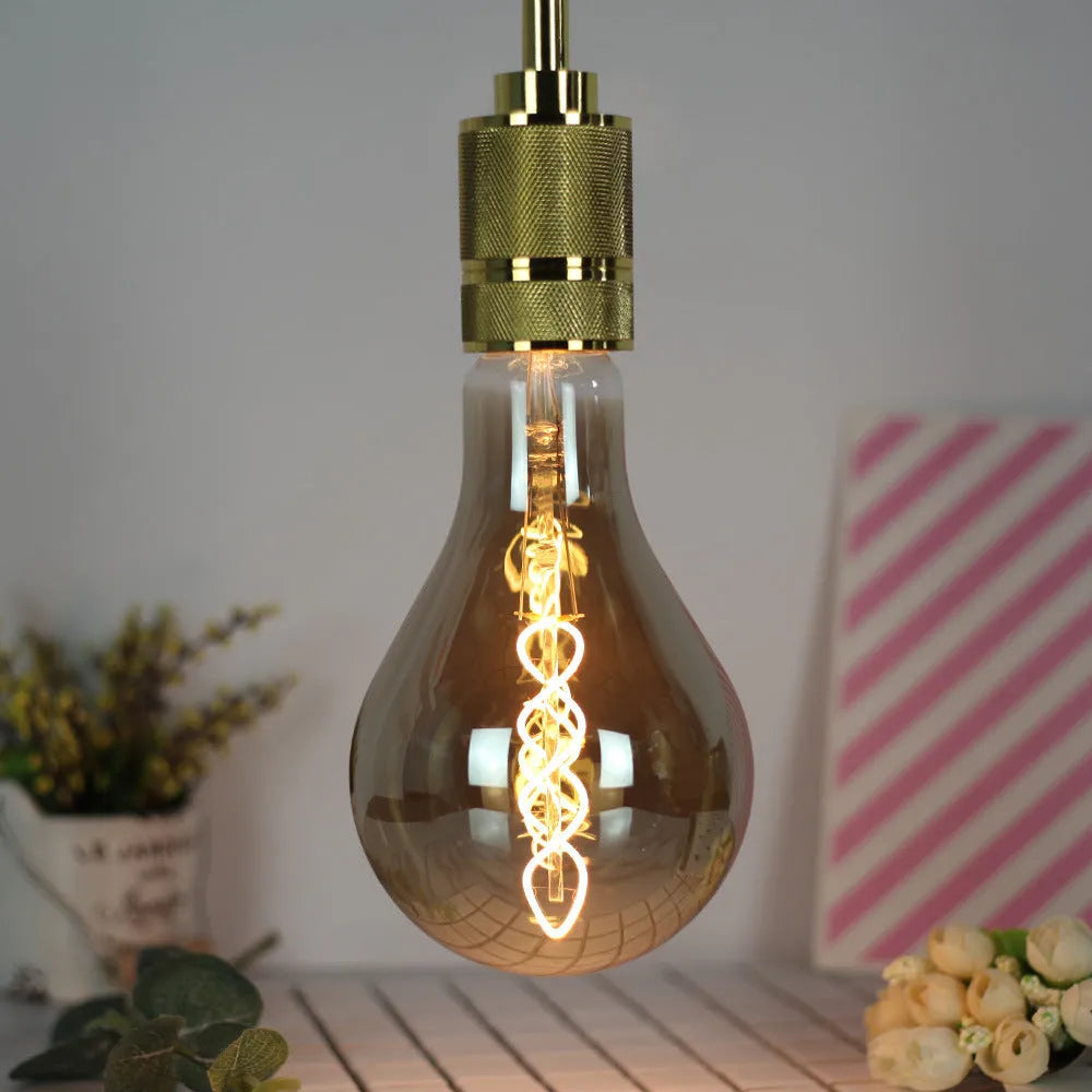 Double helix spiral LED soft light strip in gold or gray finish.