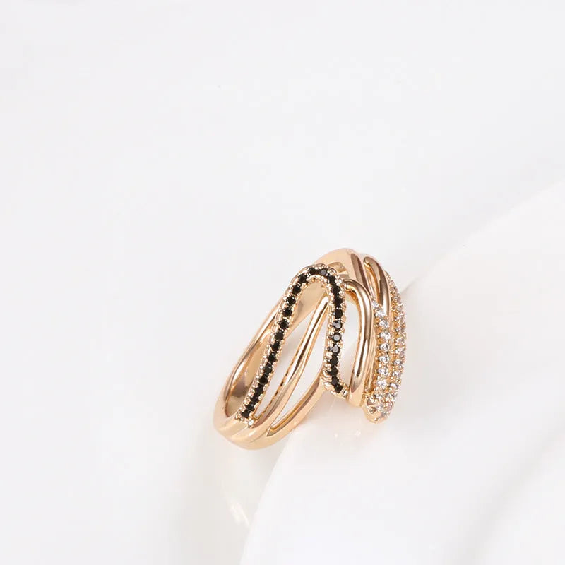 Women's micro-inlaid zircon ring with electroplated copper finish in WK2230 colour