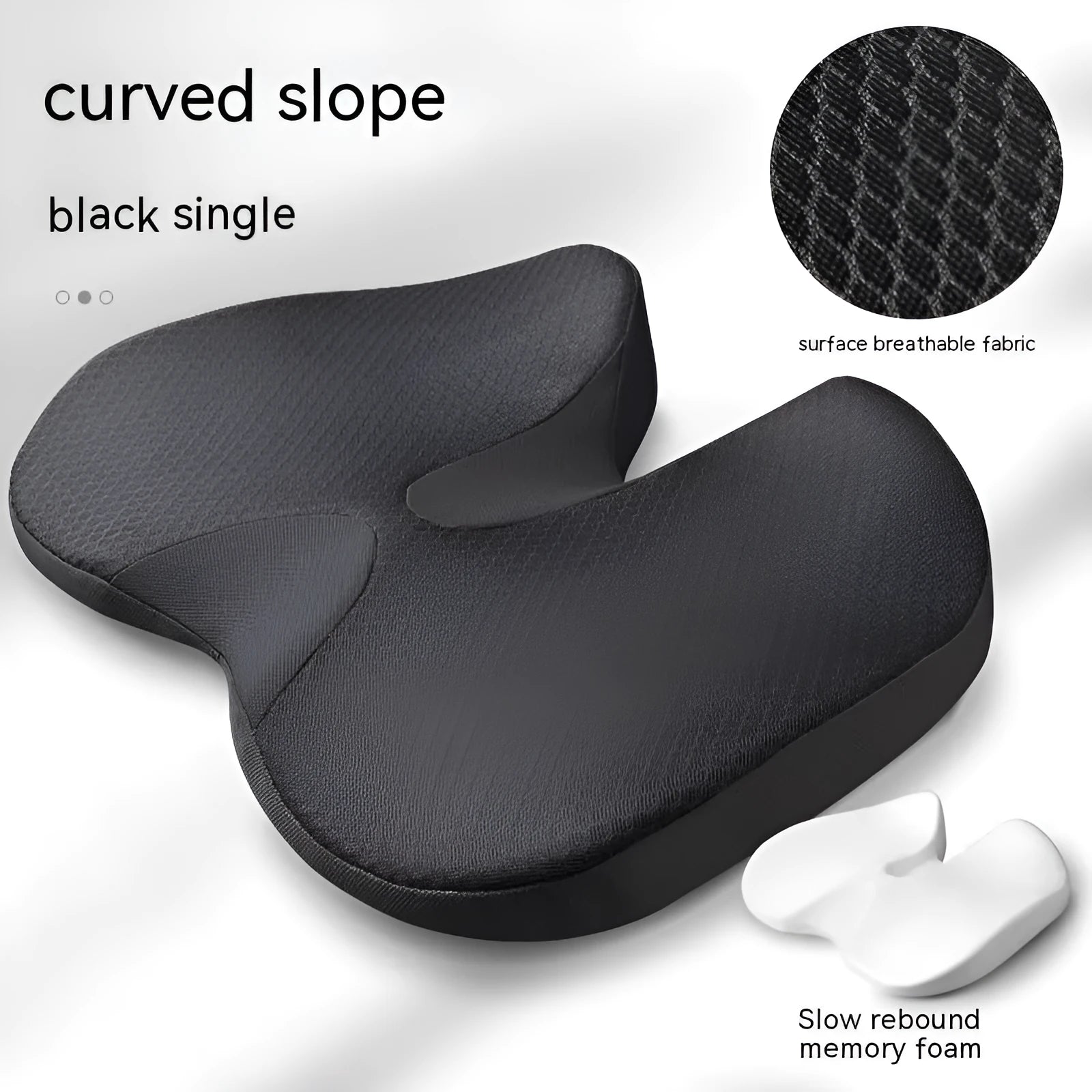 Curved wedge seat cushion for tailbone support in car, shown in beige colour with memory foam interior