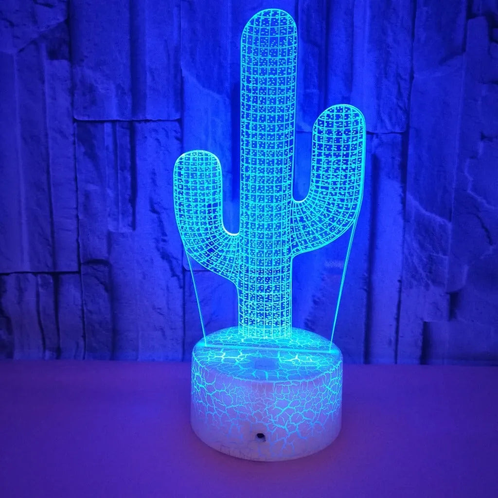 Cactus 3D small night lamp with colourful touch and remote control, USB powered, acrylic and ABS construction