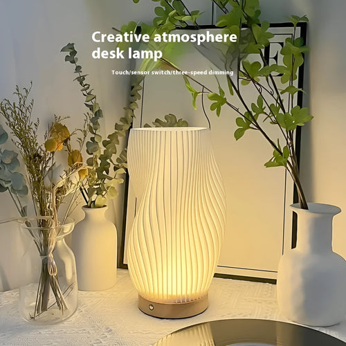 Bamboo curve desk lamp with USB power and touch control in Japanese style