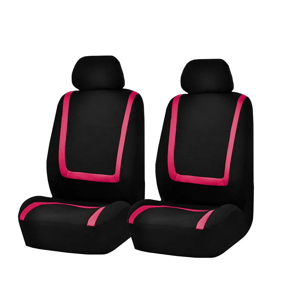 Fully enclosed car seat cover set showing fabric material and multiple colour combination options