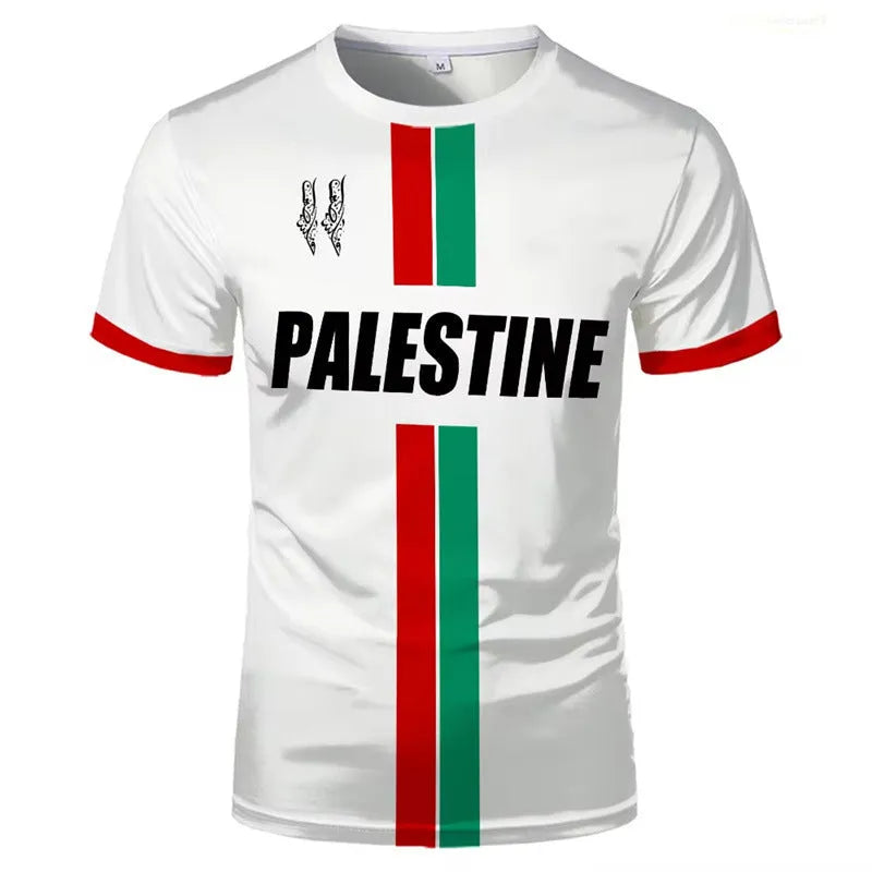 Black 3D printed graphic football t-shirt on a hanger, showing the textured design and short sleeves.