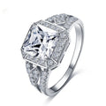 Women's geometric zircon ring with hollow design and platinum colour finish