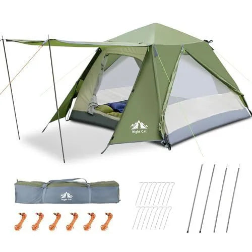 Dark green automatic camping tent for two people with waterproof rainfly
