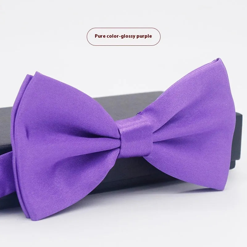 Men's solid colour flat head polyester bow tie on white background