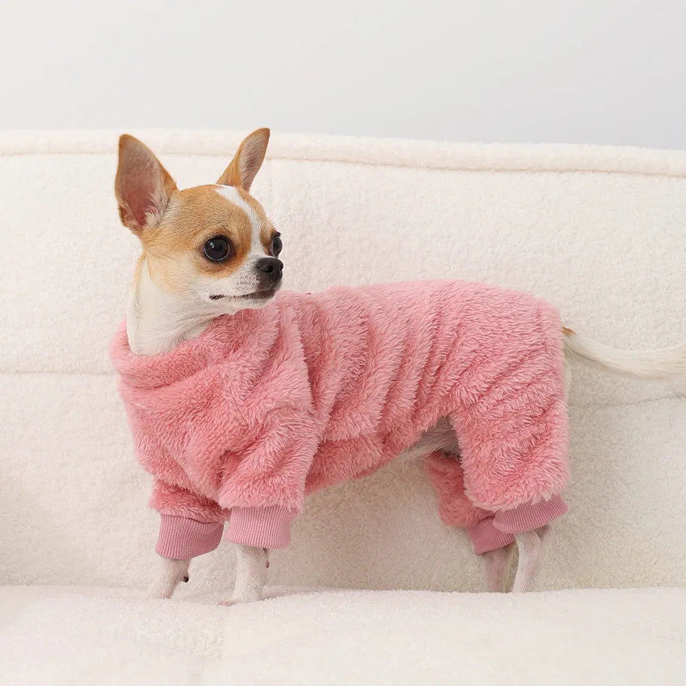 Polyester solid colour pet jacket with fur trim in gray, front view, size M
