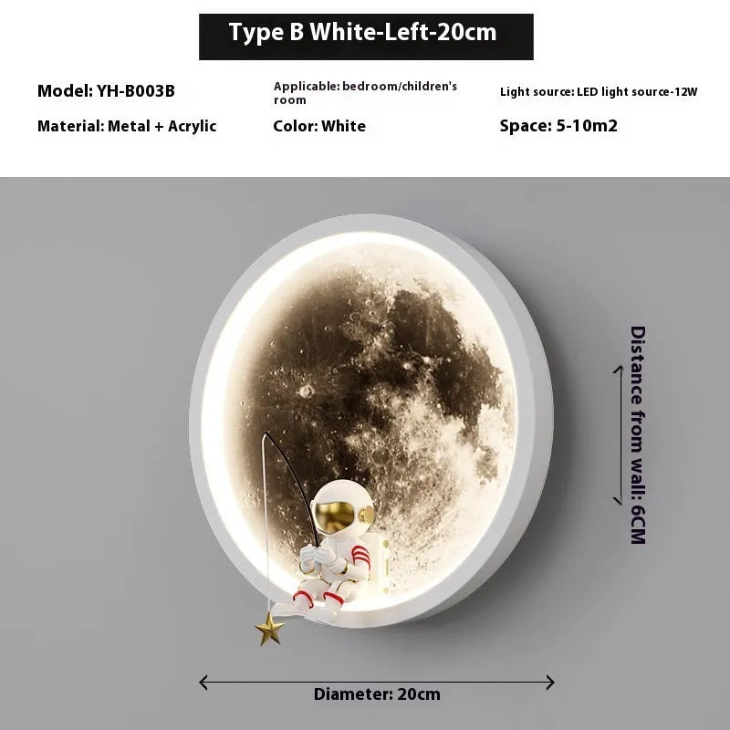Modern minimalist moon wall lamp with acrylic shade in black or white finish showing smart lighting modes