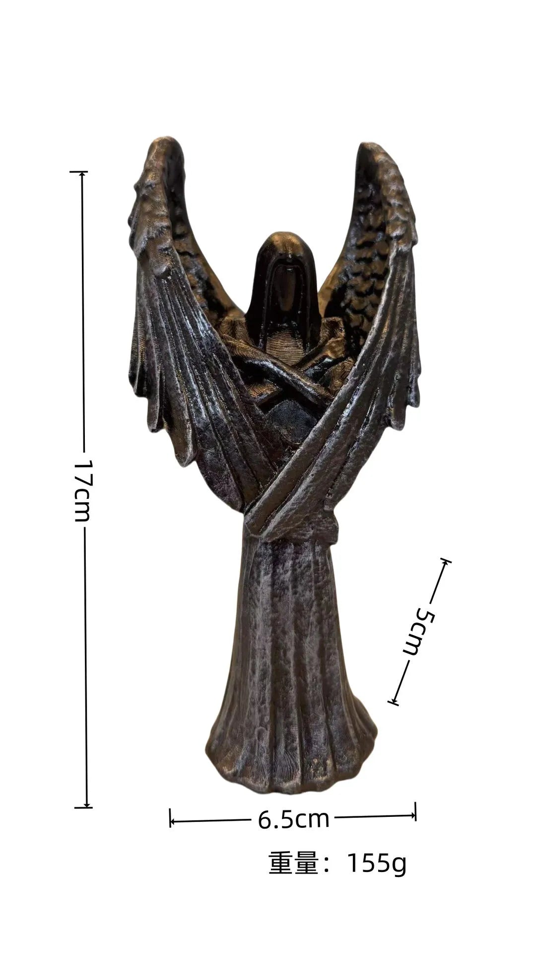 Dark angel resin statue ornament measuring 6.5cm wide by 5cm deep by 17cm tall