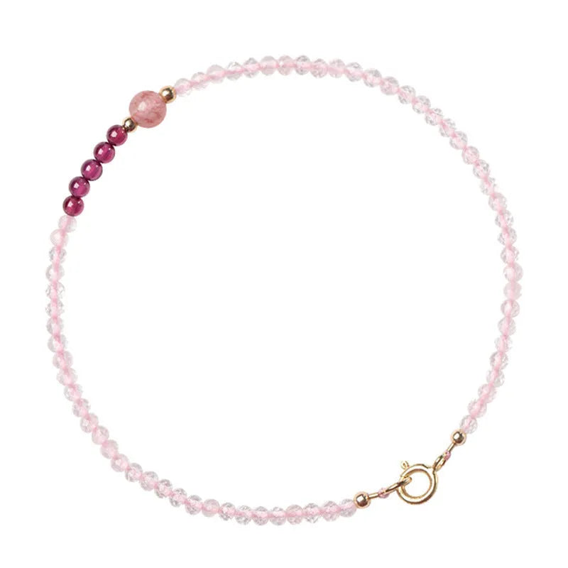 Handmade pink strawberry quartz crystal bracelet with animal zodiac charm