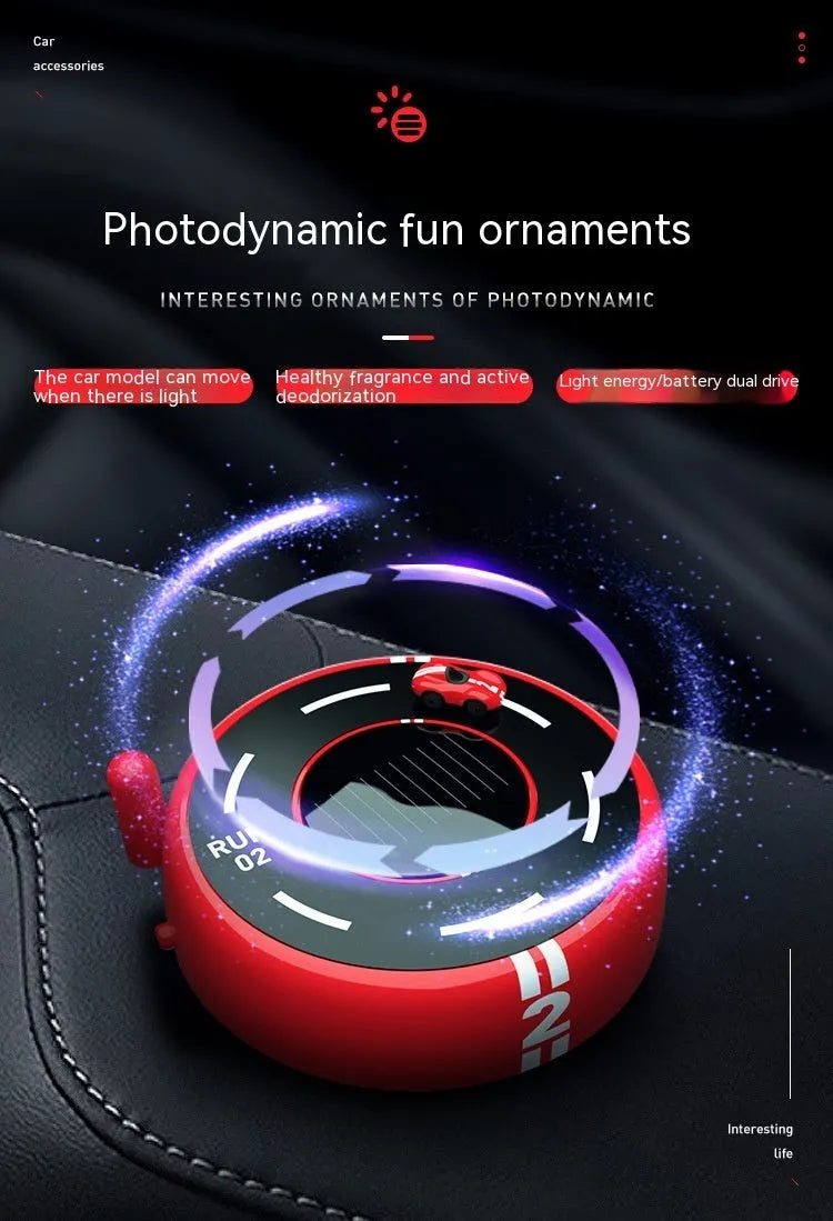 Round solar-powered car aromatherapy decoration in black, red, or white colours