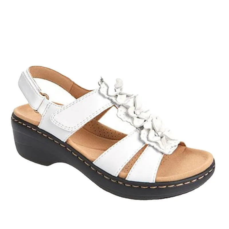 Hollow wedge heel fish mouth casual sandals for women, large size 43, breathable elastic design, imitation leather inner, black colour