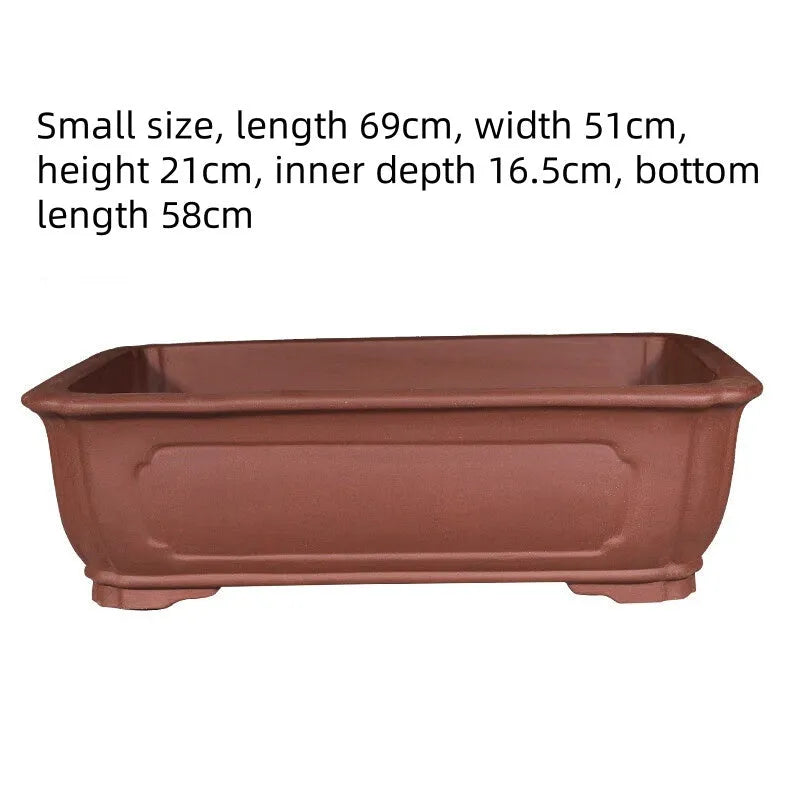 Large rectangular purple clay flowerpot for bonsai and garden plants with handmade finish