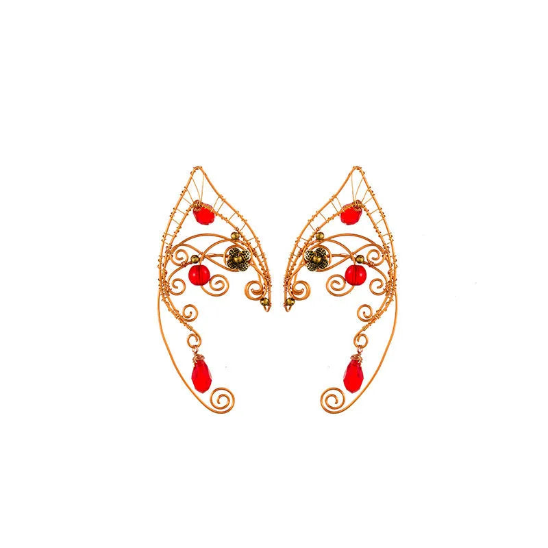 Retro red beads non-piercing copper earrings with electroplated finish, left 141 right 142 or pair