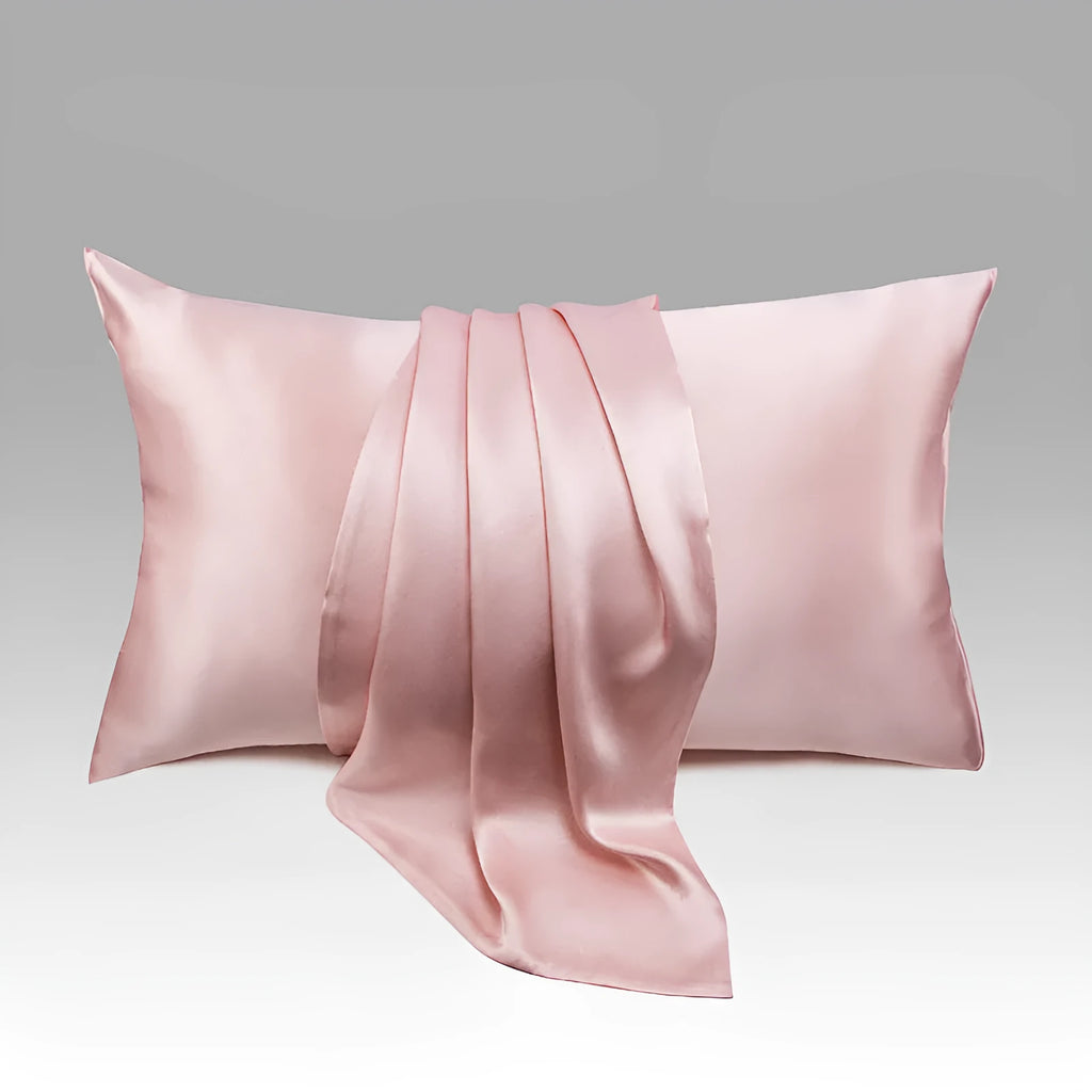Dark grey mulberry silk envelope pillowcase showing plain weave texture and overlap closure