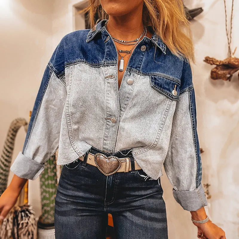 Women's loose fit denim coat with multi-buckle detailing in cotton fabric