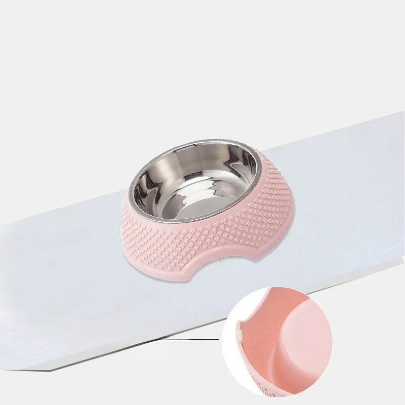 Blue stainless steel pet bowl with non-slip rubber base for cats and dogs