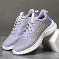 Women's Lavender Purple Flyknit running shoes with striped mesh design and EVA sole