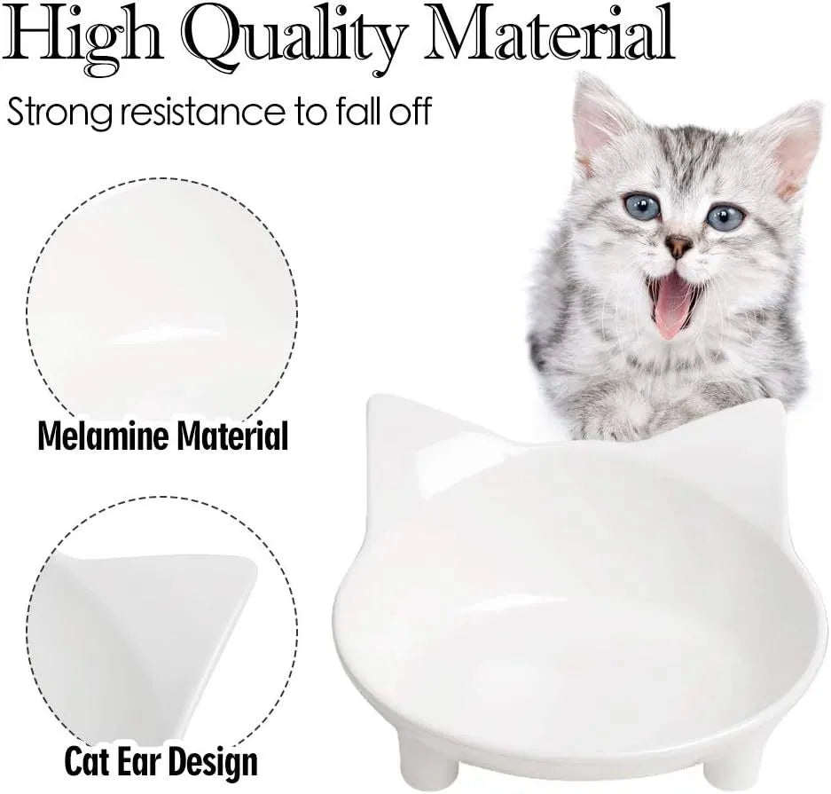 Shallow melamine cat bowl in white with a non-slip rubber base.