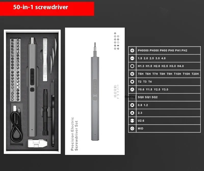 Rechargeable electric screwdriver with chrome vanadium alloy steel handle for computer repair and disassembly