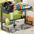 Black metal retractable sink draining rack with water pot rack set, over sink drainer and table top, modern simplicity style