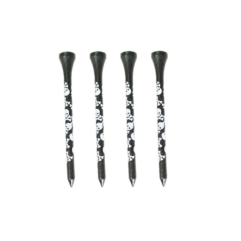 Black bamboo golf dowel pins with skull print in 70mm and 83mm lengths