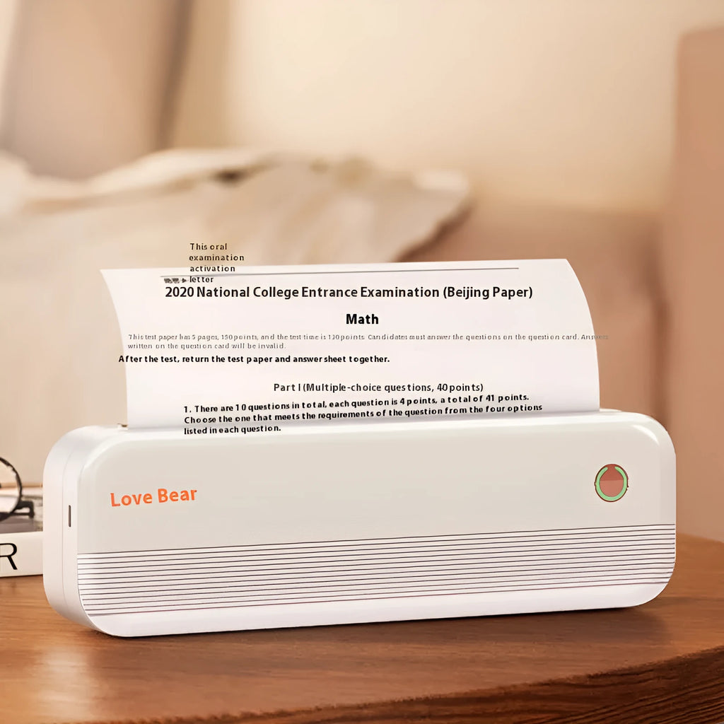 Ailixiong P40 small portable thermal printer in white or Tiffany blue on a desk.