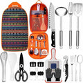 16 piece outdoor camping tableware set with forks and spoons in black finish