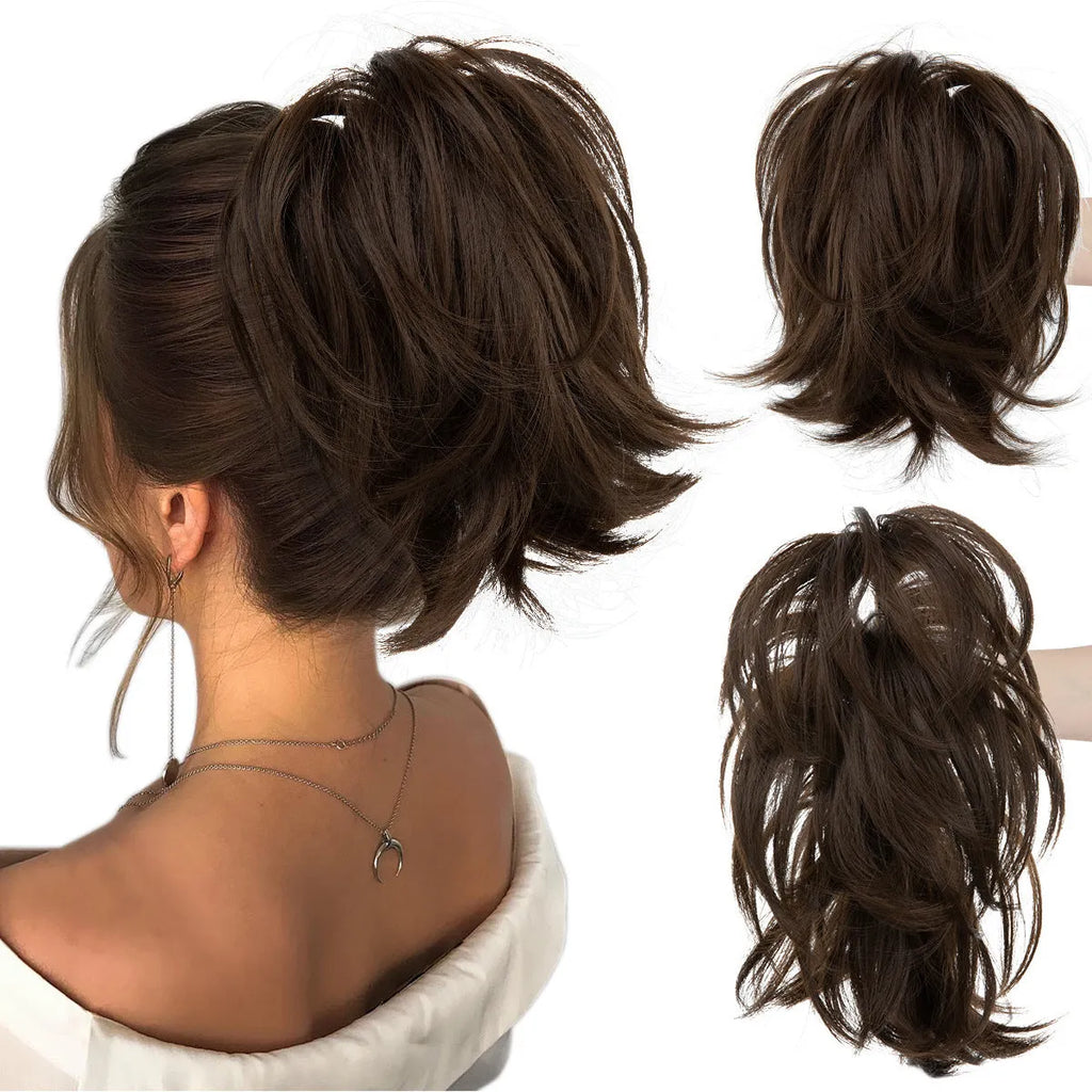 Short curly grip ponytail wig women high-temperature fibre 20 colours hot dyeable