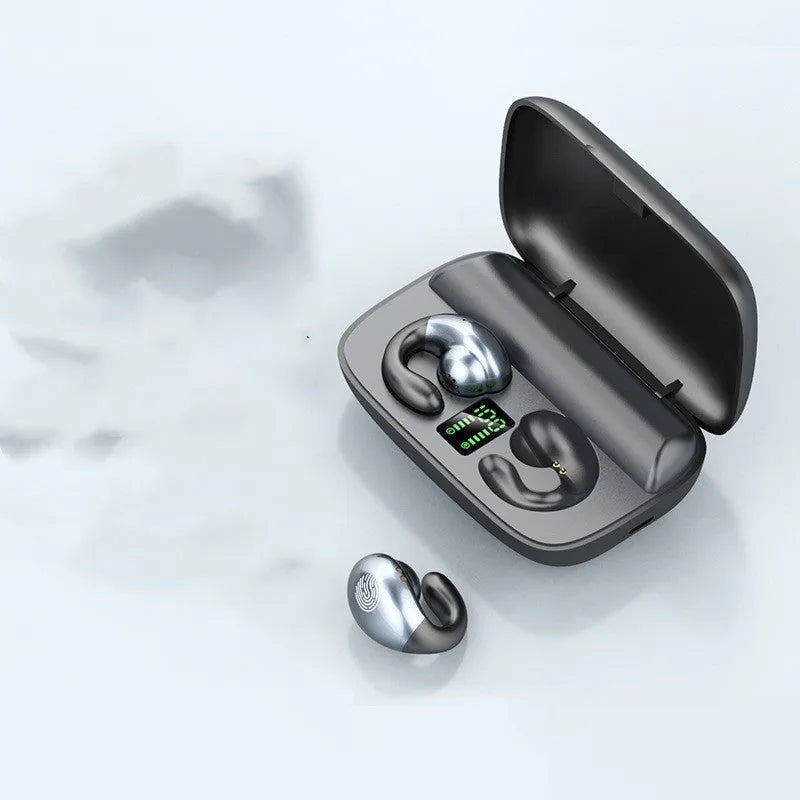 Bluetooth 5.0 out-of-ear hanging ear wireless headphones in black, white, skin tone and red with USB cable and manual