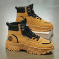 Men's black and yellow Martin boots with artificial PU upper and middle calf length