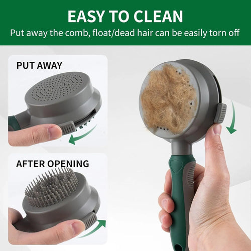 Green and pink 2-in-1 silicone cat hair brush with retractable slicker and massage pins for pet grooming