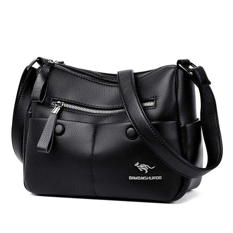 Soft PU leather crossbody bag in horizontal square shape with stitching details