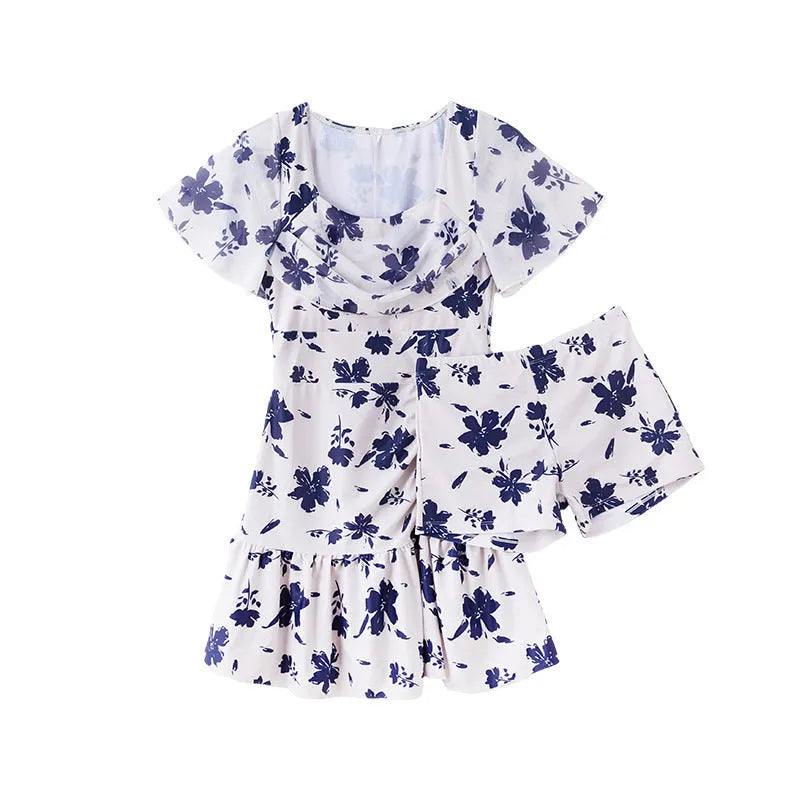 Women's fashion mesh short sleeve swimming dress in Summer White or Summer Green colour