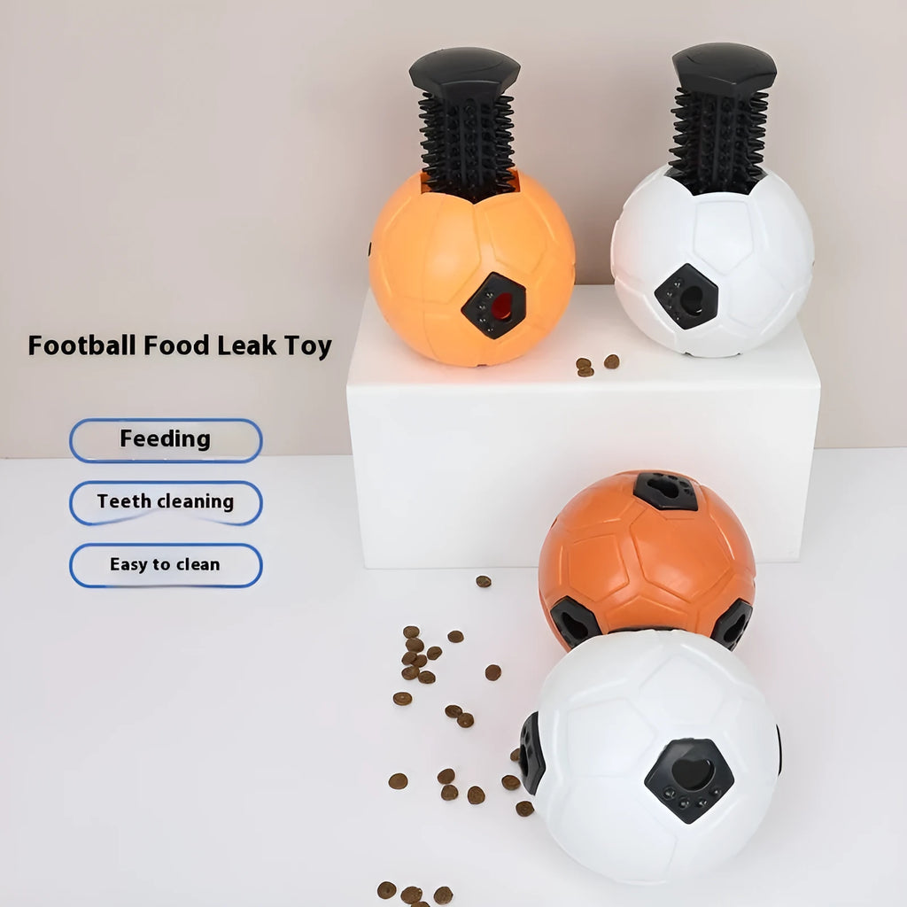 Orange and white TPR dog toy ball showing hollow style and teeth cleaning stick design options