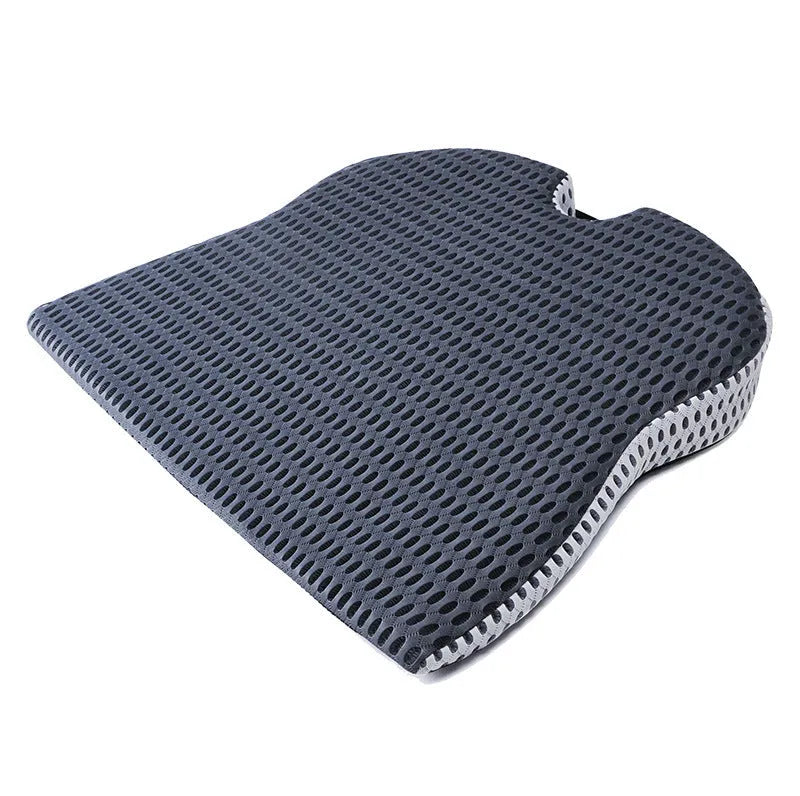 Regular size memory foam car cushion with a fixed strap in black, grey, or milky white.