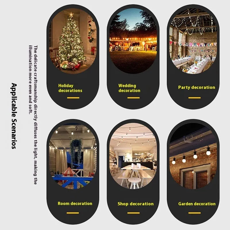 5 metre waterproof outdoor decorative string lights with 10 A60 transparent meteor case bulbs