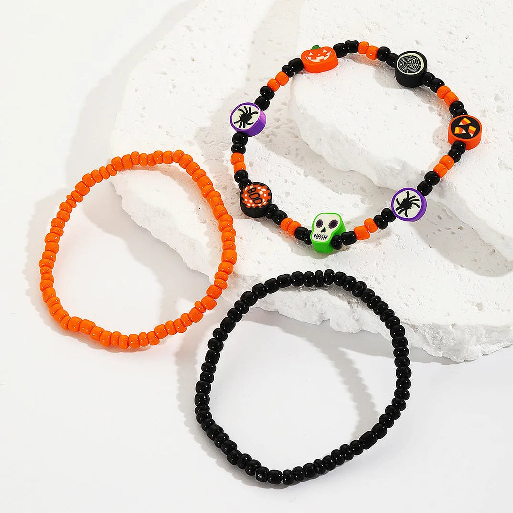 Punk style women's Halloween bracelet with zinc alloy pumpkin skull pendant and electroplated finish