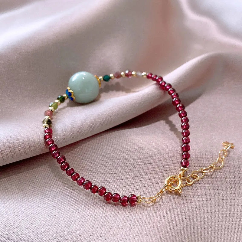 Aquamarine tourmaline drop bracelet with electroplated finish and Korean-style Chinese design