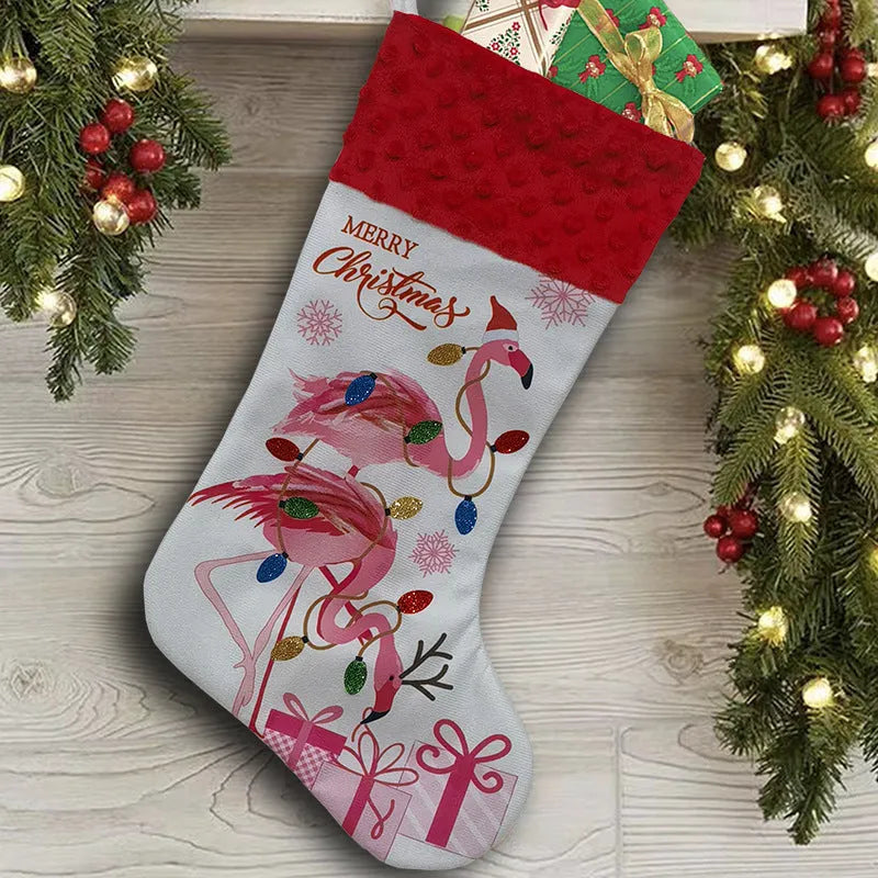 American style cloth Christmas stocking decoration measuring 46 by 28 centimetres