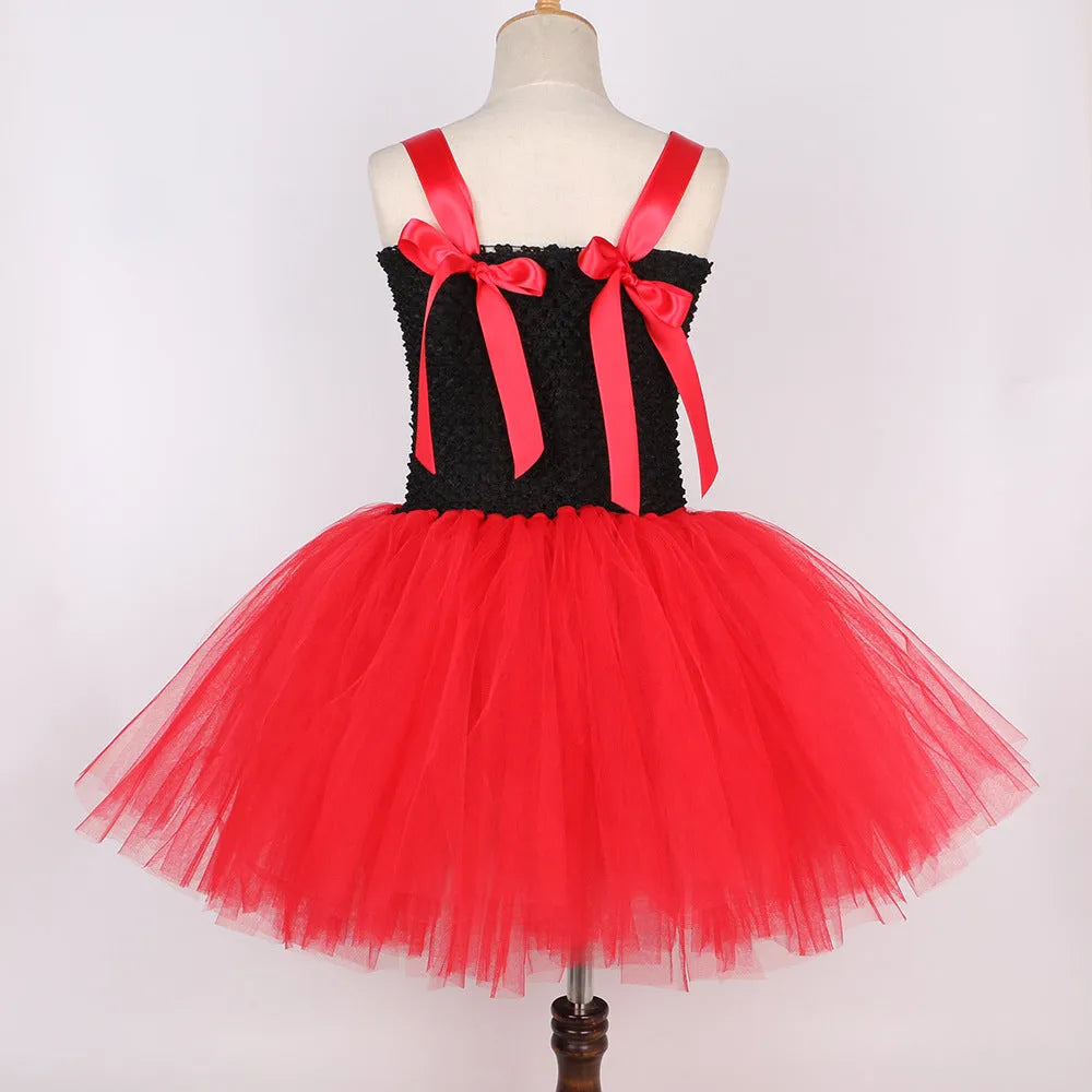 Children's mesh peach heart queen princess dress with non-slip headband in plaid pattern