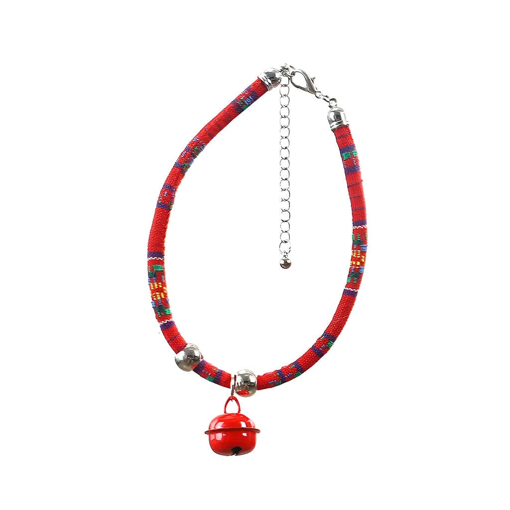 Ethnic pattern adjustable pet collar with bell in multiple colour options for dogs and cats