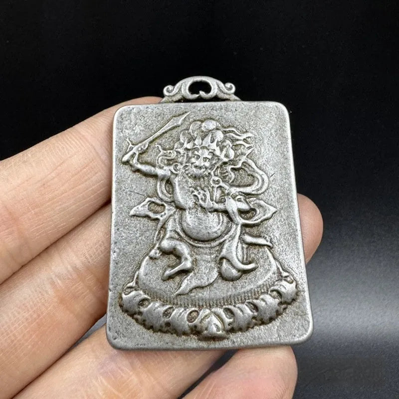 Iron Chinese geometric pendant ornament in Aryaacalanatha Yamantaka colour for wall hanging.