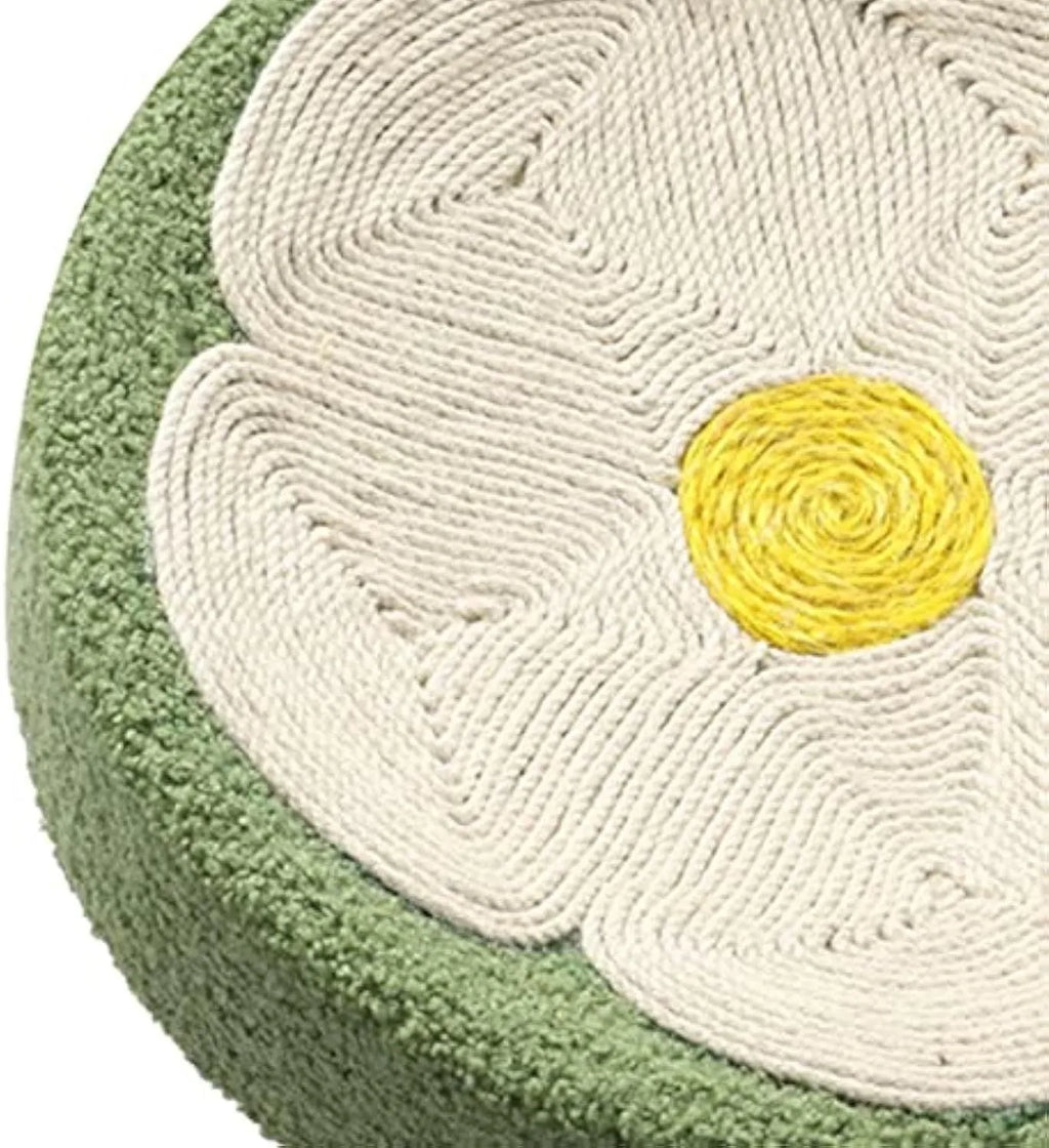 Green round sisal cat scratcher bowl lounge bed for scratching and sleeping.