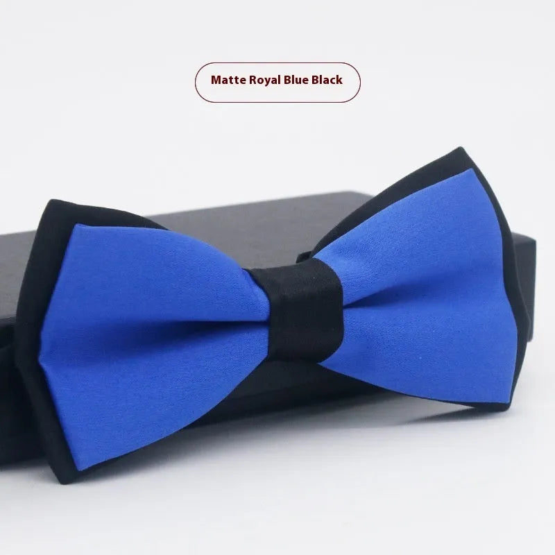 Men's solid colour flat head polyester bow tie on white background
